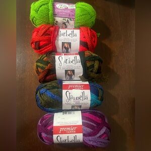 5 Skeins of yarn, 4 Premiere Starbella, 1 Chrysalis
